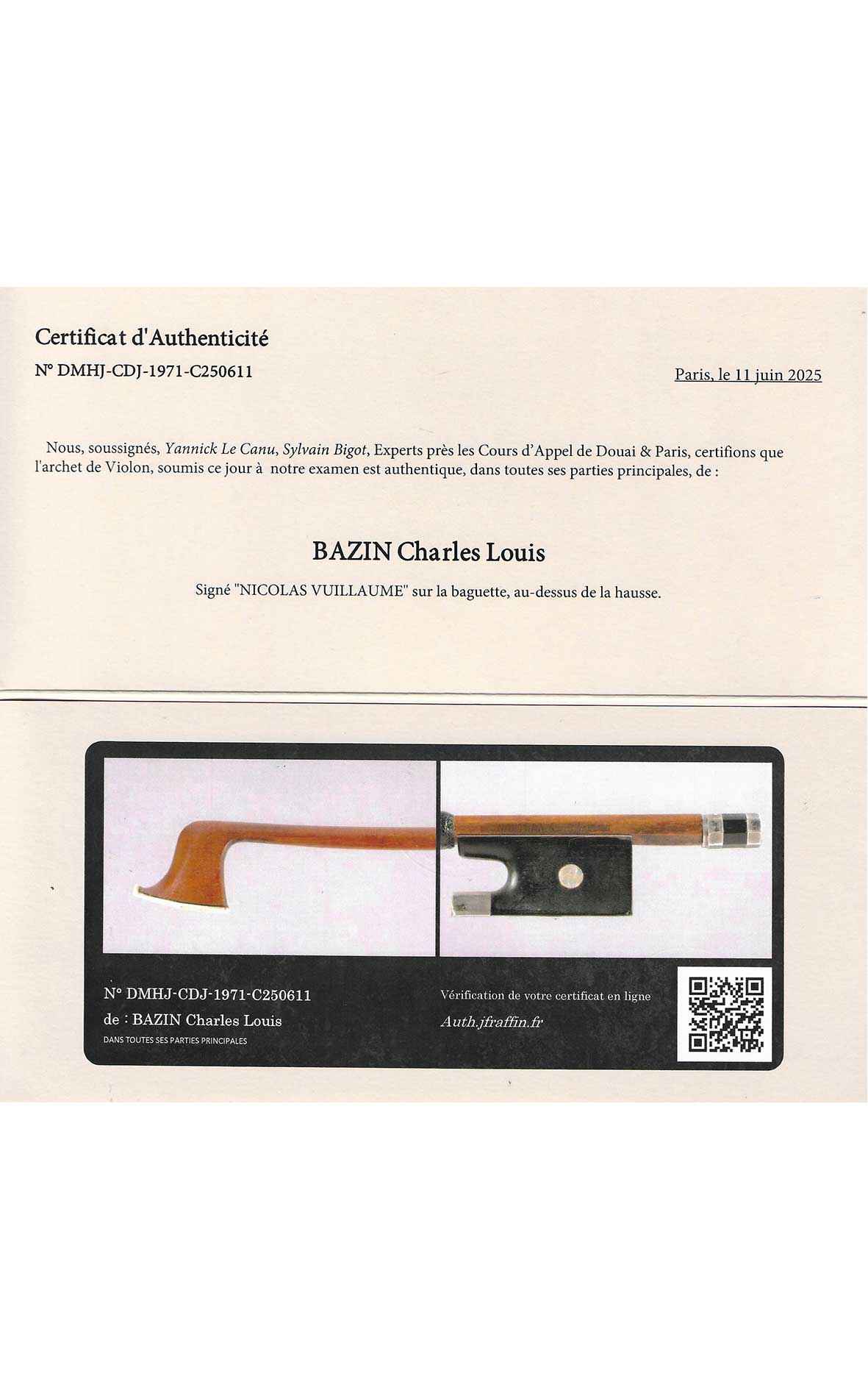 Charles Louis Bazin: French violin bow with Nicolas Vuillaume