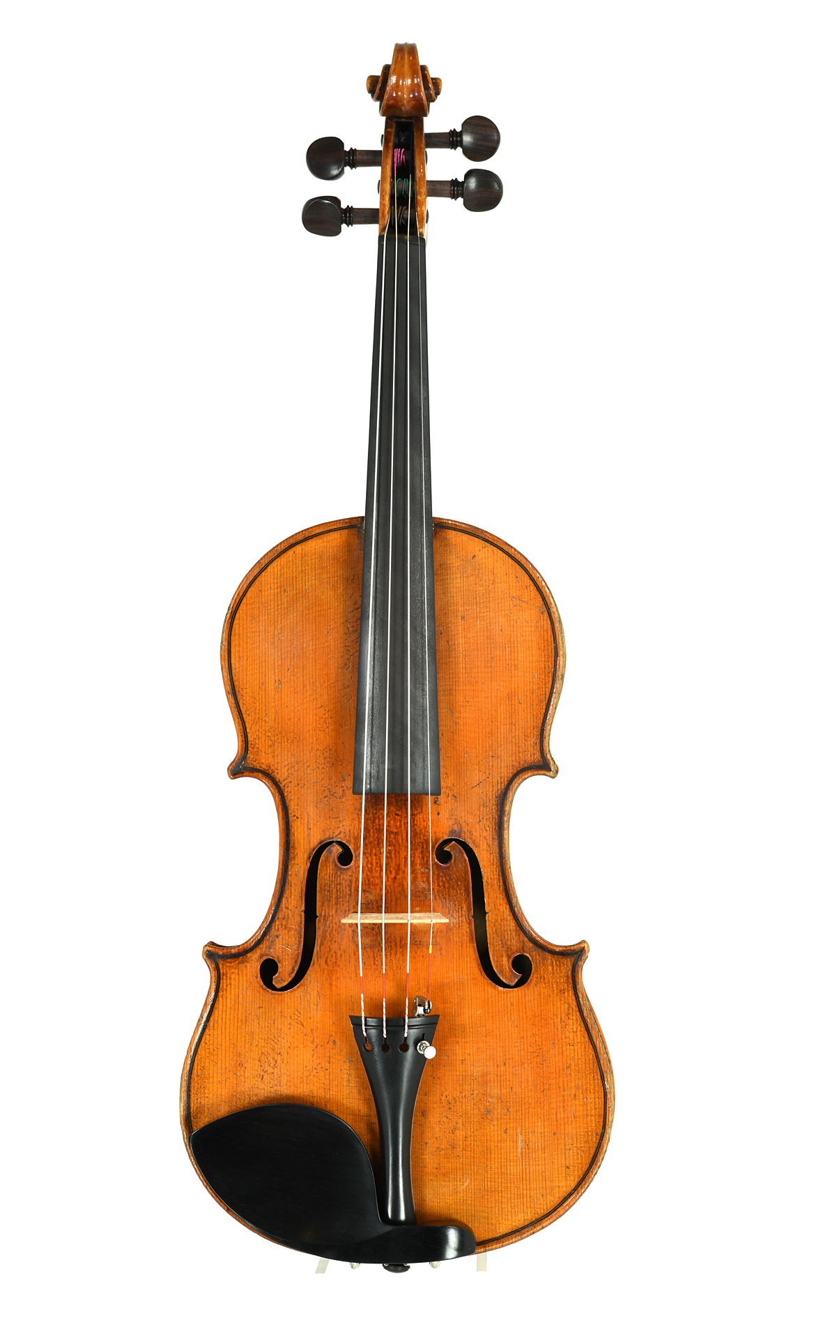 Antique Saxon violin with decorative carving, Markneukirchen