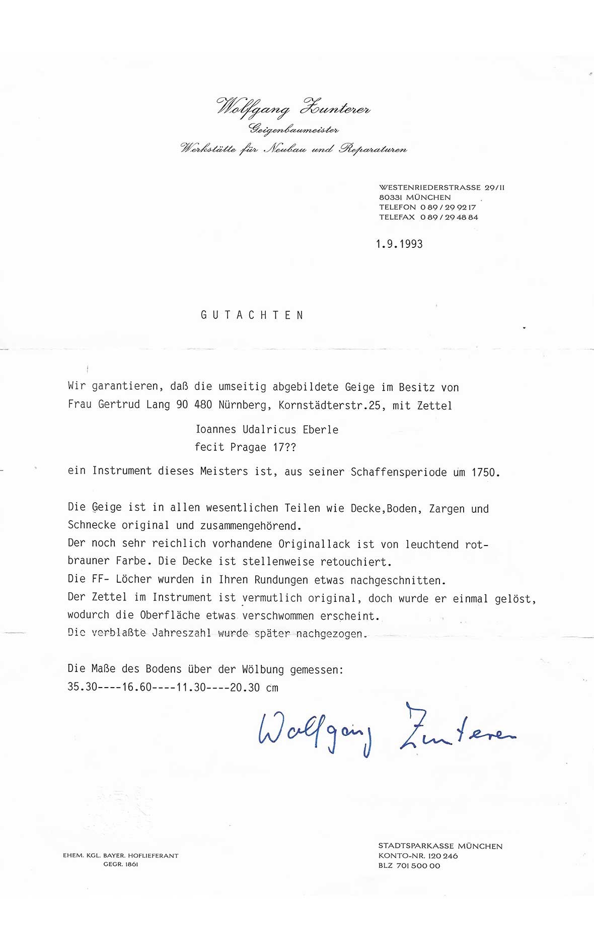 Johann Ulrich Eberle - fine Prague violin from around 1750